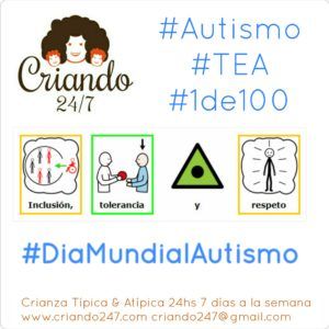 autismo TEA 1DE100 día mundial autismo Logo de Criando 24/7 y pictogramas