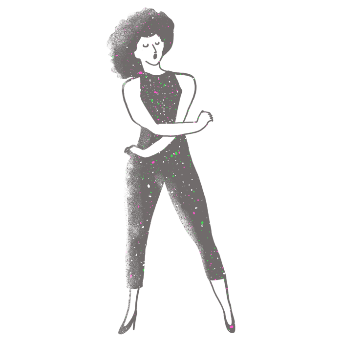 gif de un dibujo en blanco y negro de una mujer afro bailando