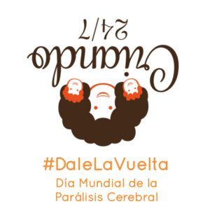 logo de Criando 24/7 girado con el hashtag #DaleLaVuelta Día mundial de la parálisis cerebral