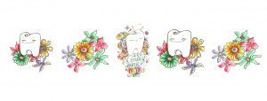 Logos de la odontóloga Carolina Jimenez Yuste con ilustraciones de muelas y flores