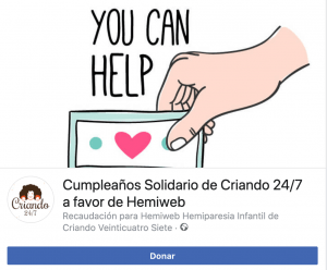 Cumpleaños Solidario criando 24/7 en facebook a favor de Hemiweb