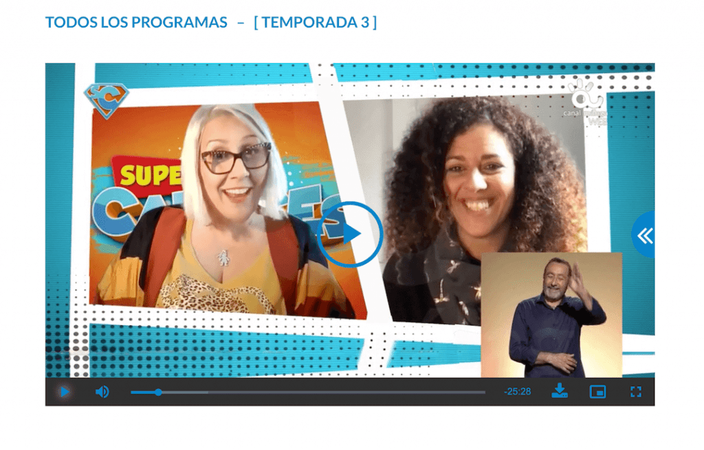 pantallazo del programa Supercapaces donde se ve a Ana Belén Castillo, presentadora, Geraldine Litmanovich de Criando 24/7 y al intérprete de LSE