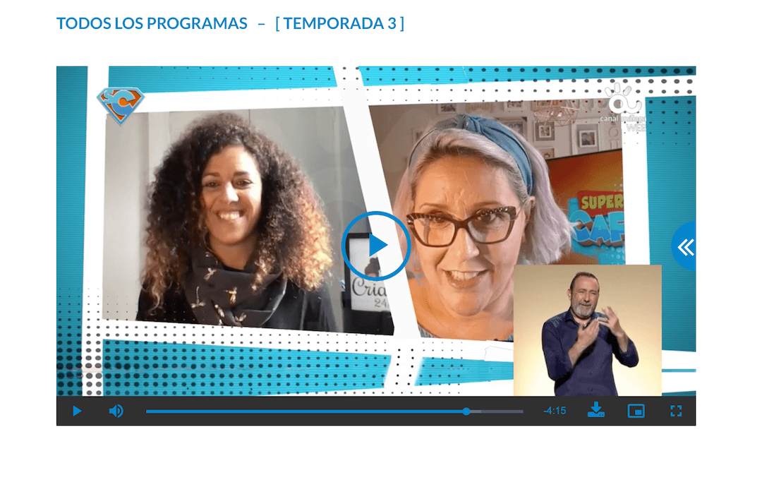 pantallazo del programa Supercapaces donde se ve a Ana Belén Castillo, presentadora, Geraldine Litmanovich de Criando 24/7 y al intérprete de LSE