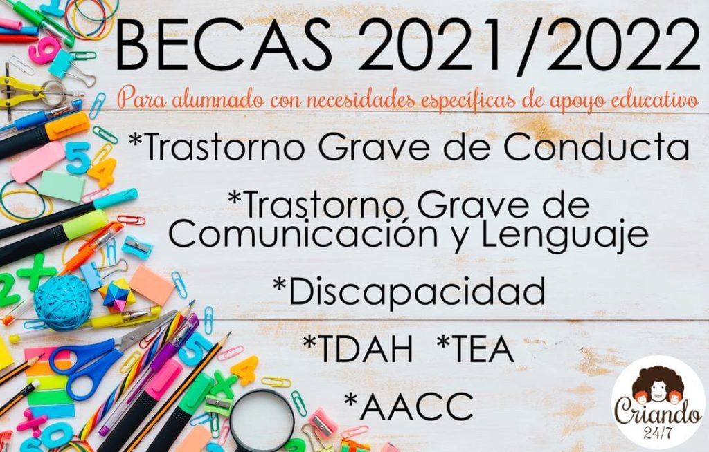 BECAS curso 2021/2022 para alumnado con discapacidad, TEA, TDAH, trastorno grave de conducta o de comunicación y lenguaje, AACC