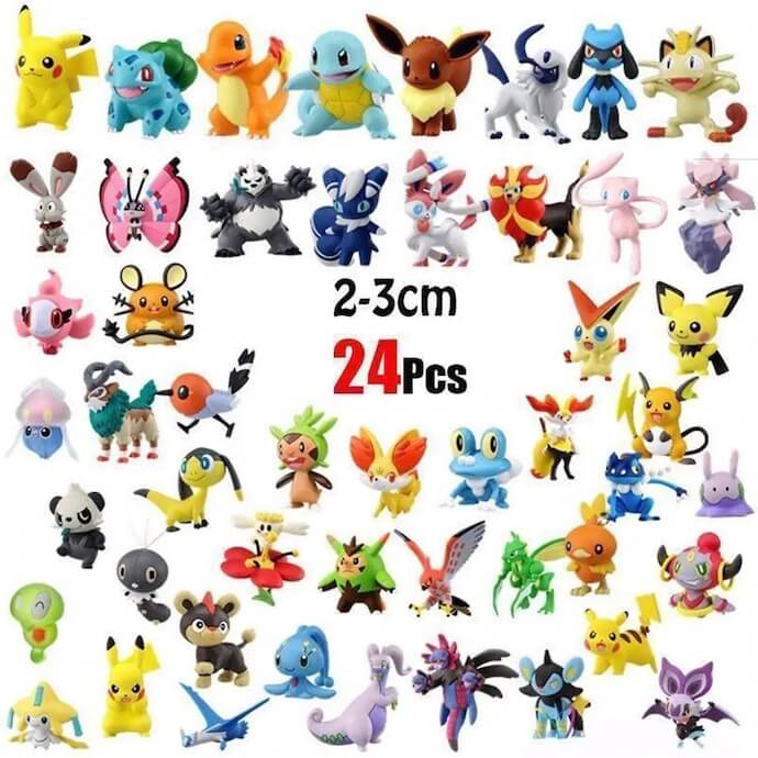 24 figuritas de plástico de personajes de pokémon